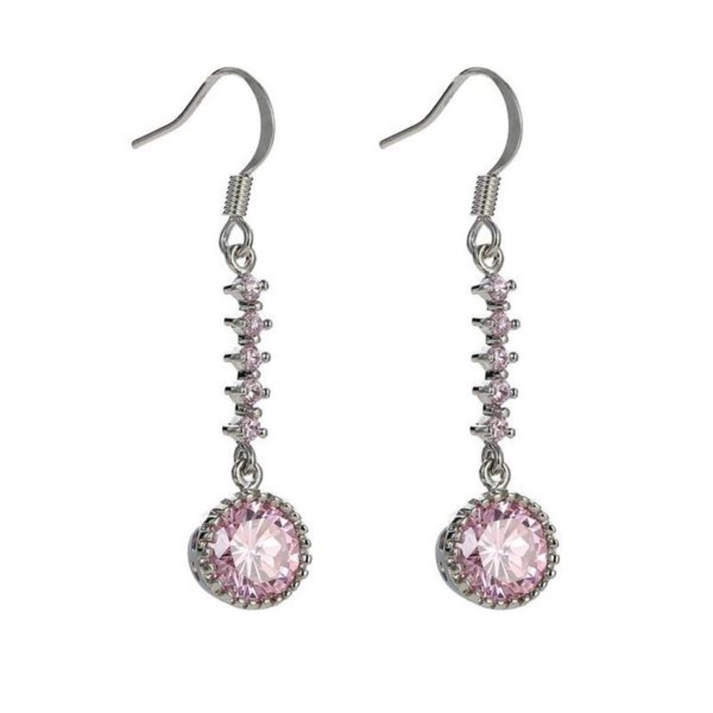 2/$20! Silver & Pink CZ Dangle Earrings - Picture 2 of 7